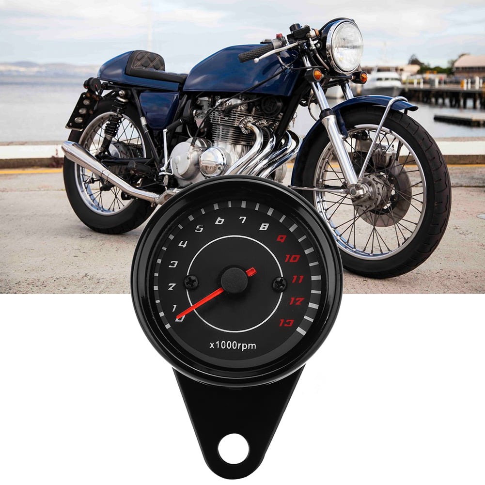 Acouto Motorcycle Tachometer Gauge,Motorcycle Backlight Tachometer Speedometer Aluminum Gauge Replacement Black Housing Black Dial 