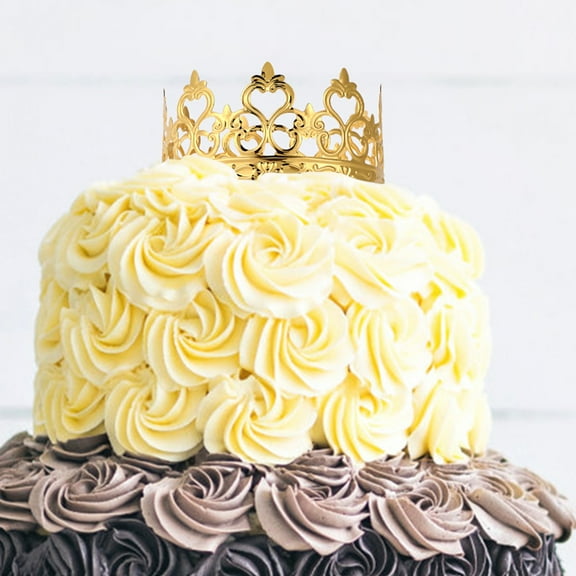 Niceauty 4Pcs Portable Golden Crown Cake Decorations for Banquets and Party Cakes