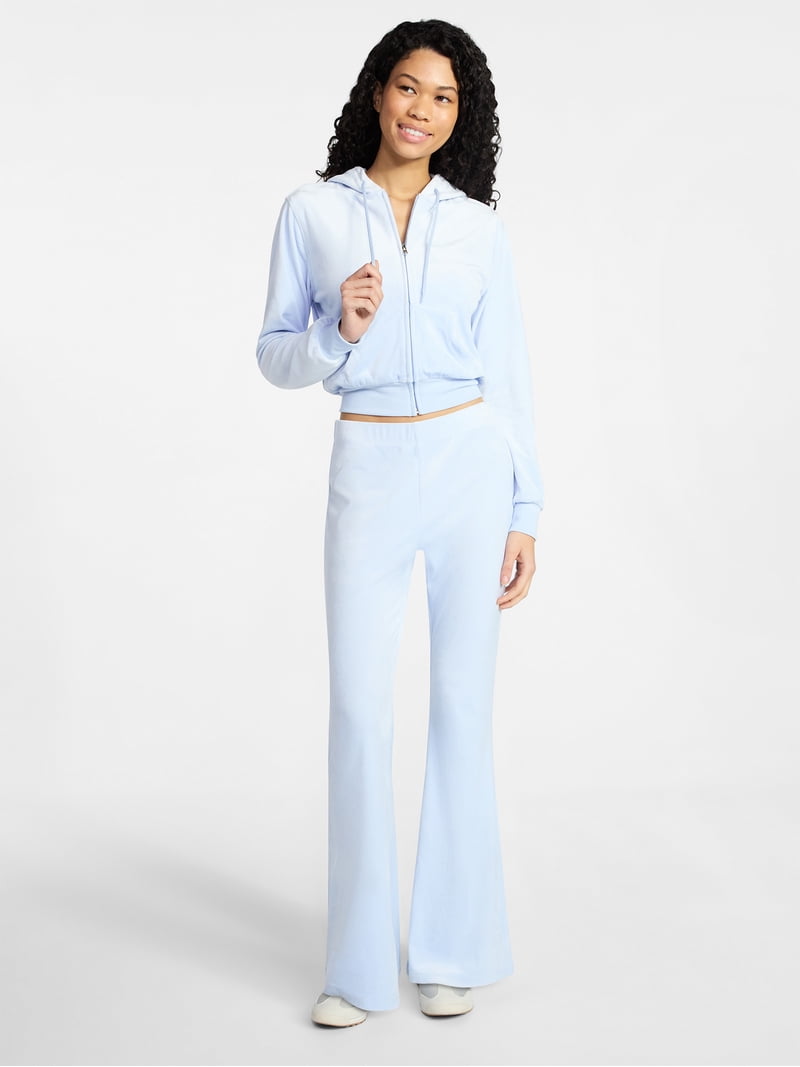 No Boundaries Velour Hoodie and Flare Pants Set, 2-Piece, Women's