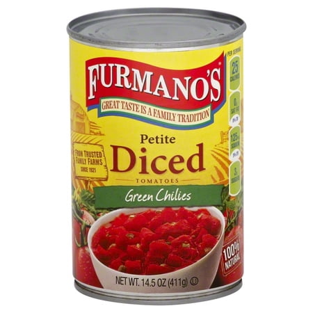 GREEN CHILIES PETITE DICED TOMATOES, GREEN CHILIES
