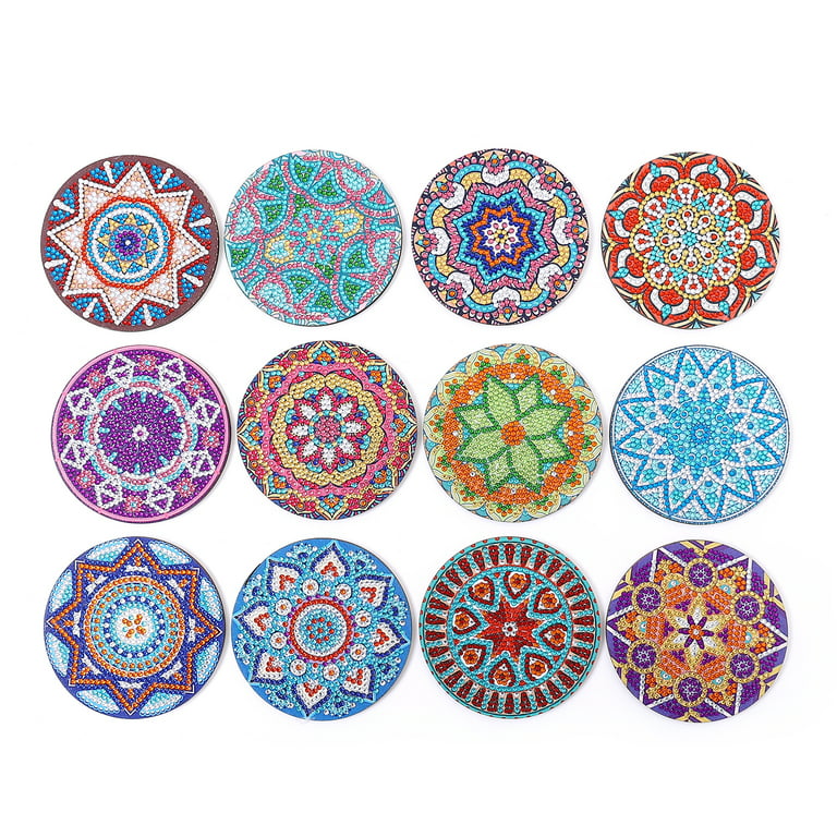 MOJIU 6 Pack Bohemian Style Diamond Painting Coasters, with Holder DIY  Mandala Flowers Diamond Art Coasters, DIY Coasters Kit for Adults, Table