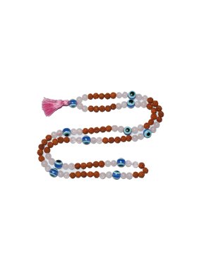 Mogul Blue Evil Eye Rose Quartz Mala Beads Energy Necklace Yoga