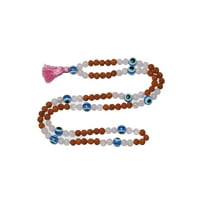 Mogul Blue Evil Eye Rose Quartz Mala Beads Energy Necklace Yoga