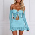 thumbnail image 2 of HXWCHs Stylish Women's Skirt Suit Two Piece Set Featuring Sheer Cardigan and Bodycon Mini Skirt for Casual Spring Autumn Wear XL Blue, 2 of 4