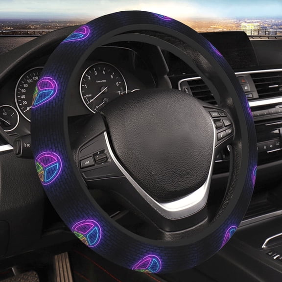 Steering Wheel Cover Anti-Slip Elastic Car Protective Universal 15 Inch Fit for Vehicles Auto SUVs , Vintage Hippie Neon Peace Sign