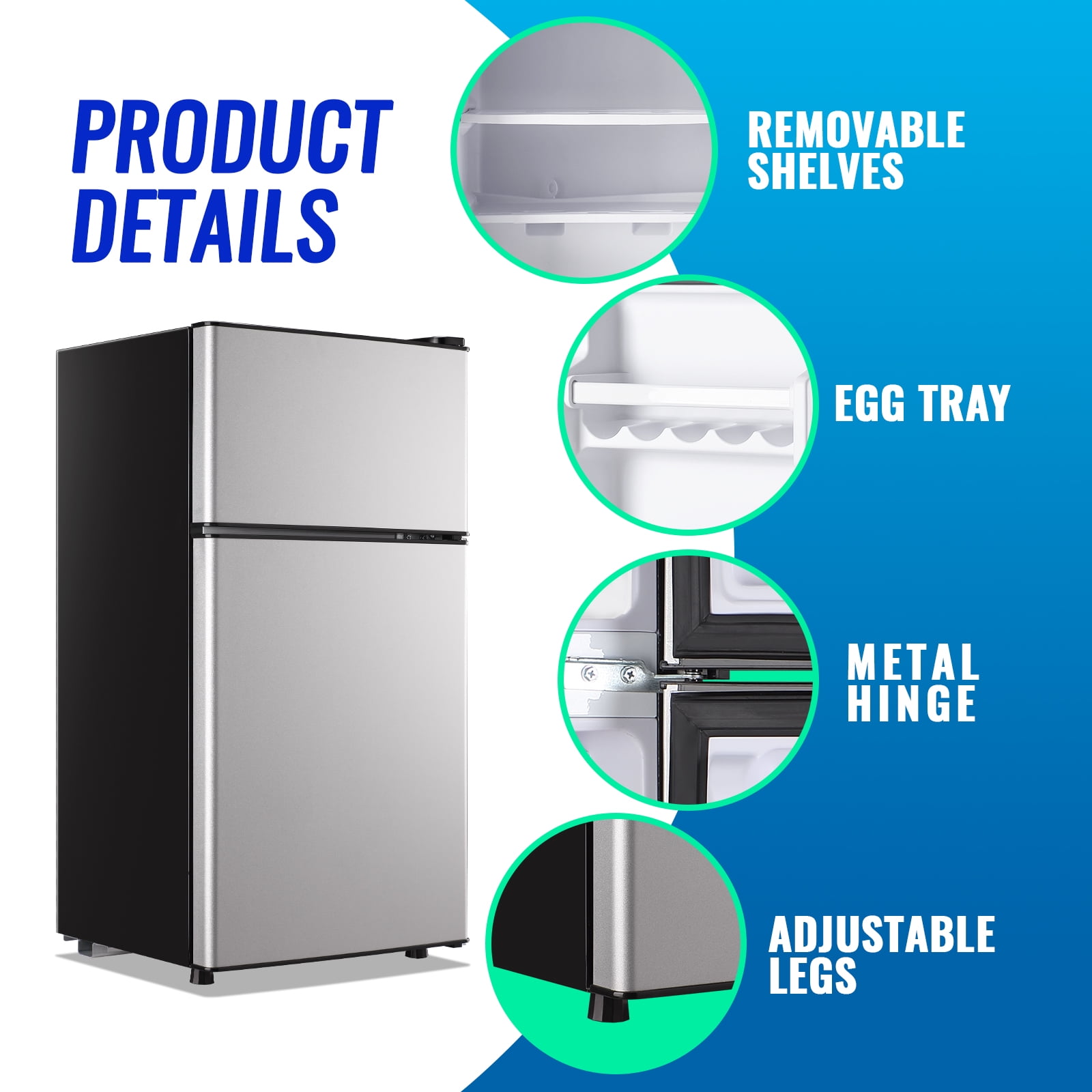 Tacool 2.4 Cu.ft Mini Fridge with Freezer, Apartment Size Refrigerator, Silver, New