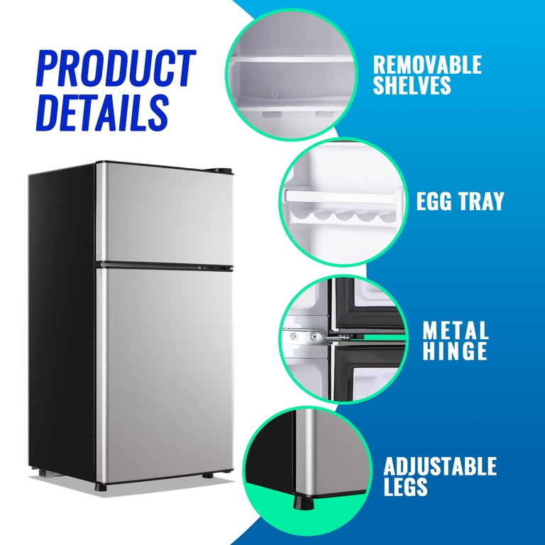 Tacool, Mini Fridge with Freezer, 2.4 Cu.Ft, Apartment Size Silver