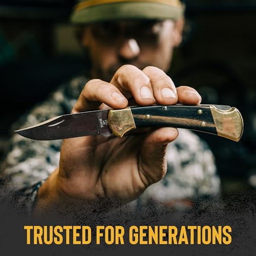 Buck Knives 112 Ranger Hunting Knife, 3" Folding Knife Blade, Ebony/Brass Handle, 5.6 oz