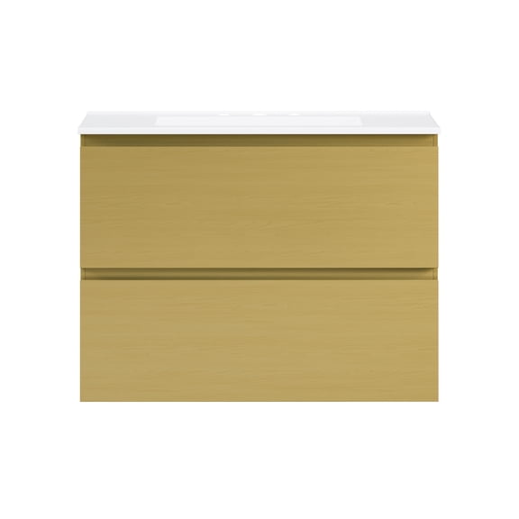 Liberte 30" Wall-Mounted Bathroom Vanity in Natural Oak with 3-Hole Widespread Sink Top