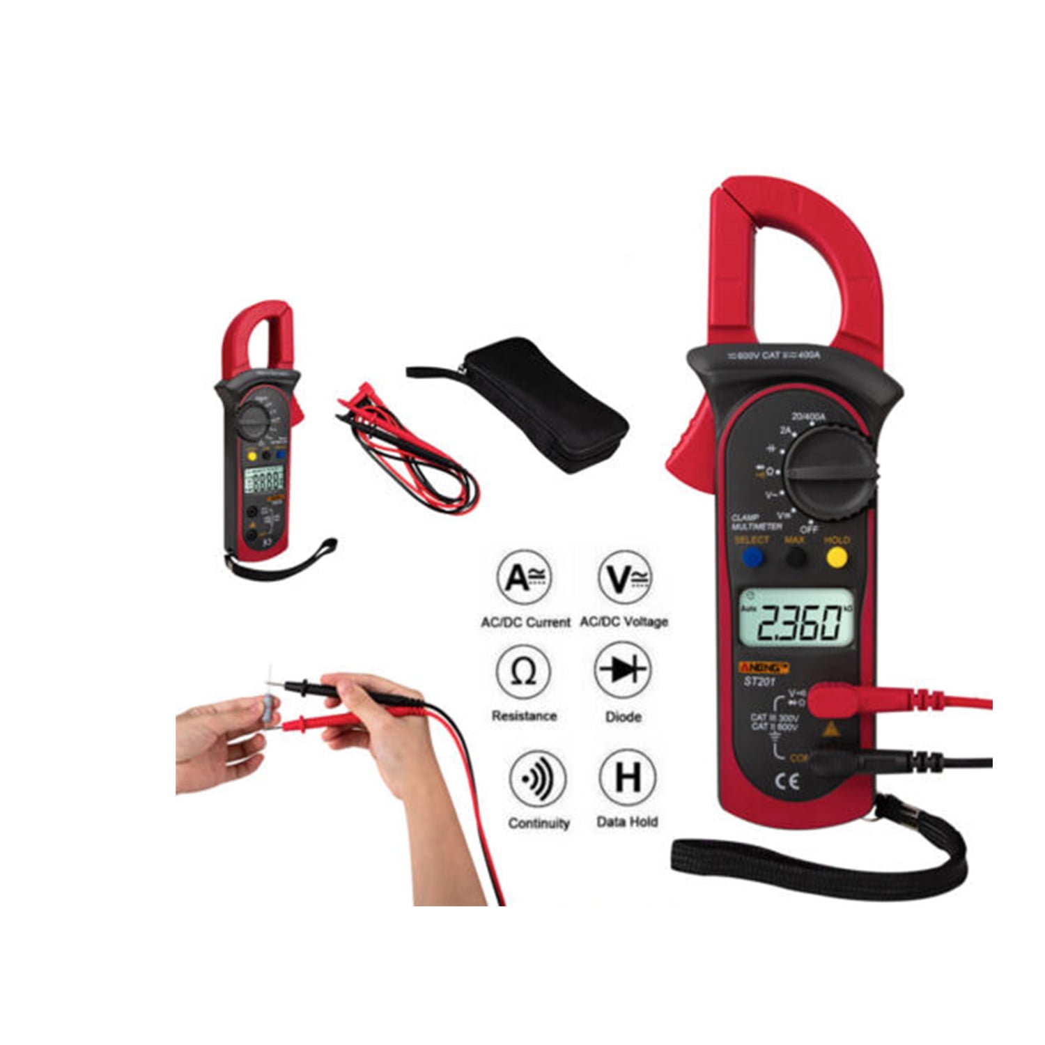 Handheld True RMS Digital Clamp Meter Multimeter AC DC Volt Amp Ohm Cap