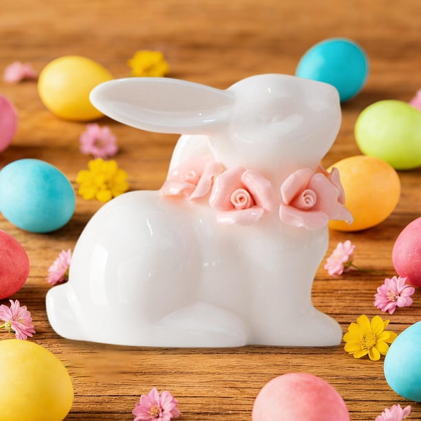 Adornos de Pascua, adornos de Pascua, lindo adorno de conejito de cerámica para decorar el hogar y la sala de estar. Regalos de cumpleaños para novias y amigos como recuerdo. Adornos de cerámica.