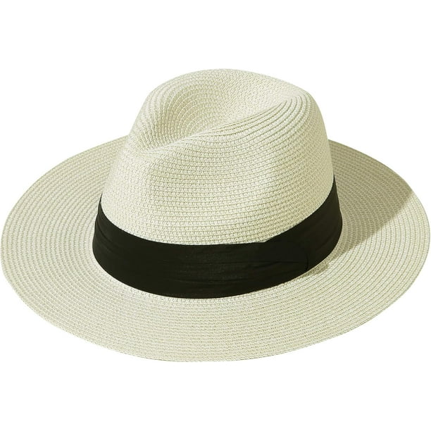 Sombrero de paja de verano plegable para mujer, con protección solar UPF50, de ala ancha, estilo fedora, para playa