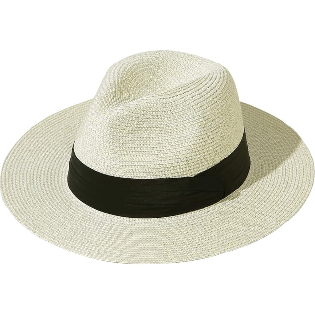 Sombrero de paja de verano plegable para mujer, con protección solar UPF50, de ala ancha, estilo fedora, para playa