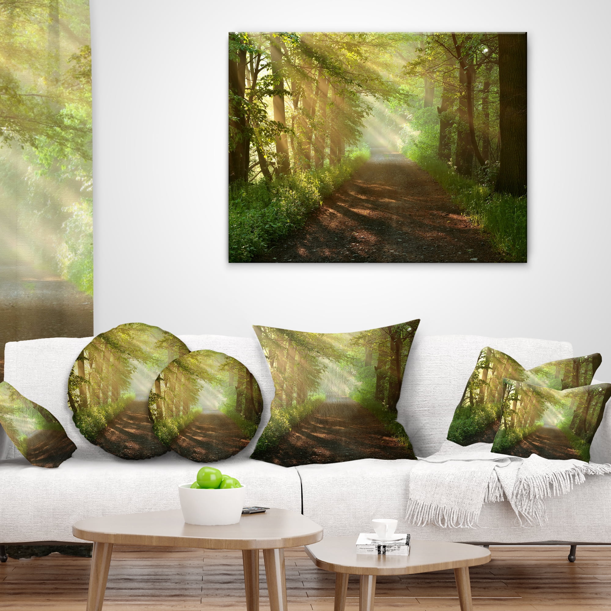 Designart Suns Peeks into Forest - Landscape Photography Throw Pillow - 18x18
