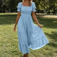thumbnail image 7 of ClodeEU Women's Square Neck Puff Short Sleeve Smocked High Waist Tiered Ruffle Maxi Dress,Summer Flowy Casual Textured Dress Sky Blue,Women's Plus XXL, 7 of 7