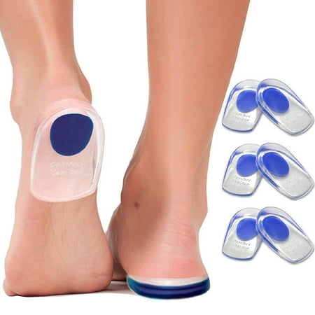 3 Pairs Silicone Gel Heel Cups Heel Cushion Insole Shoe Inserts for Plantar Fasciitis Sore Heel Pain, Bone Spur & Achilles Pain Foot Care Support