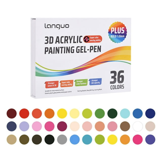 AKEGAMN Clearance! 30mLangou 3D Acrylic Painting Gel Pens 3D Acrylic Gel Pen Glitter Gel Pens For Adult Coloring Muticolor Marker Art Set Coloring Paint Pen For Doodle Drawing DIY Projects Crafts Er