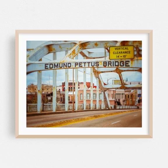Edmund Pettus Bridge - Selma Alabama Photography Bridge Architecture Cityscape Vintage Travel Poster Street Photography Oak Framed Wall Art Print 8 x 10 inches