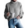 thumbnail image 2 of Suéter de Larga con Cuello Alto y Mangas Abullonadas para Mujer, de Color Liso, para Invierno y Otoño Gris M, 2 of 7
