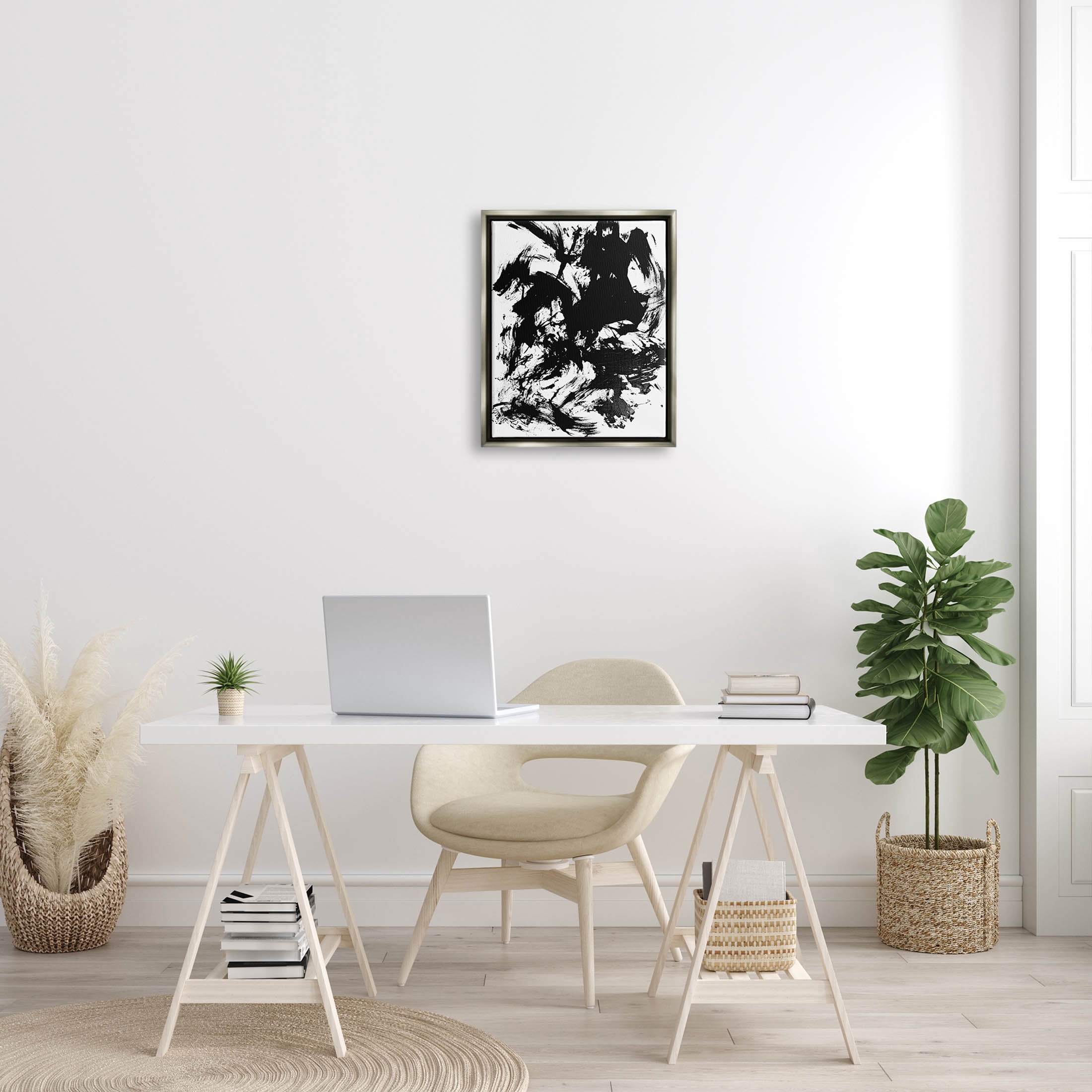 Contemporary Asymmetrical Composition Abstract Graphic Art Luster Gray Framed Art Print Wall Art