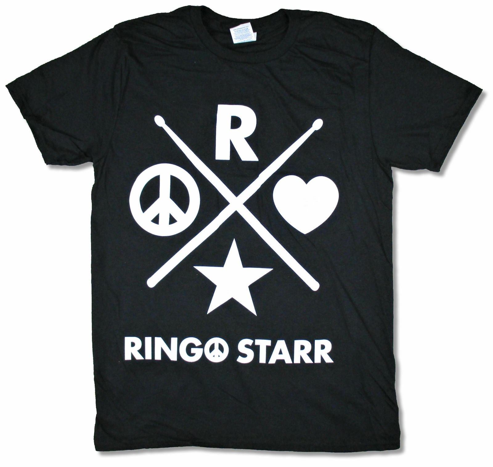 The Beatles Ringo Starr Drumsticks Peace Love Logo Black T Shirt