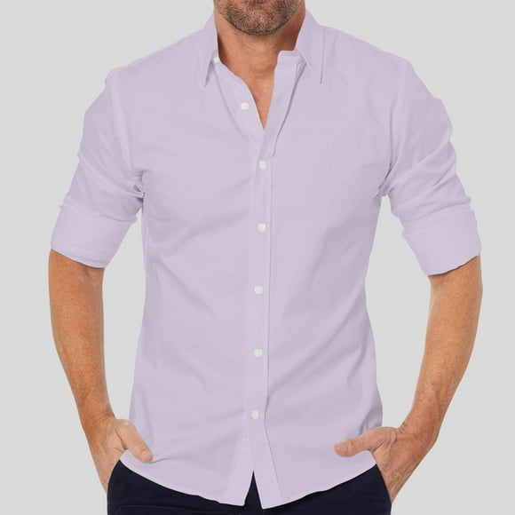 Styesk Mens Shirts Men's Lapel Button Striped Loose Casual Long Sleeved Shirt