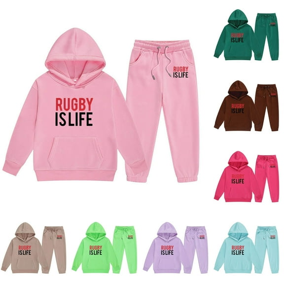 Gelikeya Boys Girls Hoodie 2 Piece Outfits Kids Rugby Graphic Print Comfortable Hoody Sweatshirts Pants Sets Fashion Sweaters 2-13Y (Coffee, 2-3 Years)