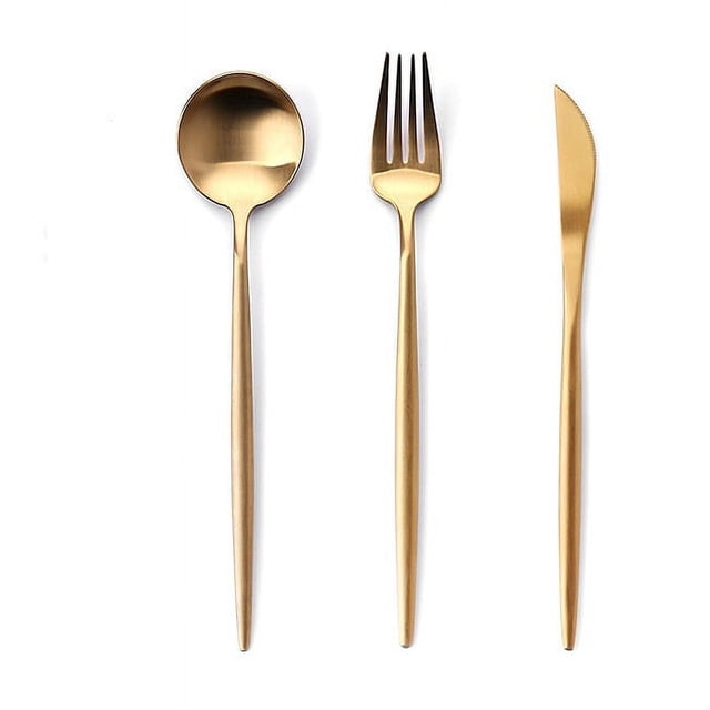 Ensemble de Couverts 3 Pcs 18/10 Acier Inoxydable Réutilisable Fourchettes Cuillères Couteaux, Ensemble de Couverts Poli Miroir, Idéal pour Réunions de Famille et Usage Quotidien (Or)