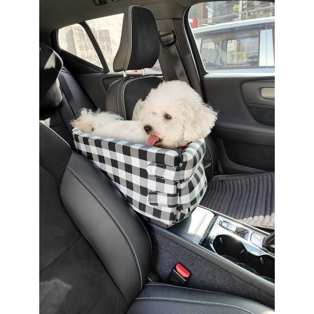 Car Seat For Small Pets With Arm Rest In The Middle And Safety & Height Boost For Travel, Suitable For Suvs & Trucks, Portable Pet Carrier With Thicke