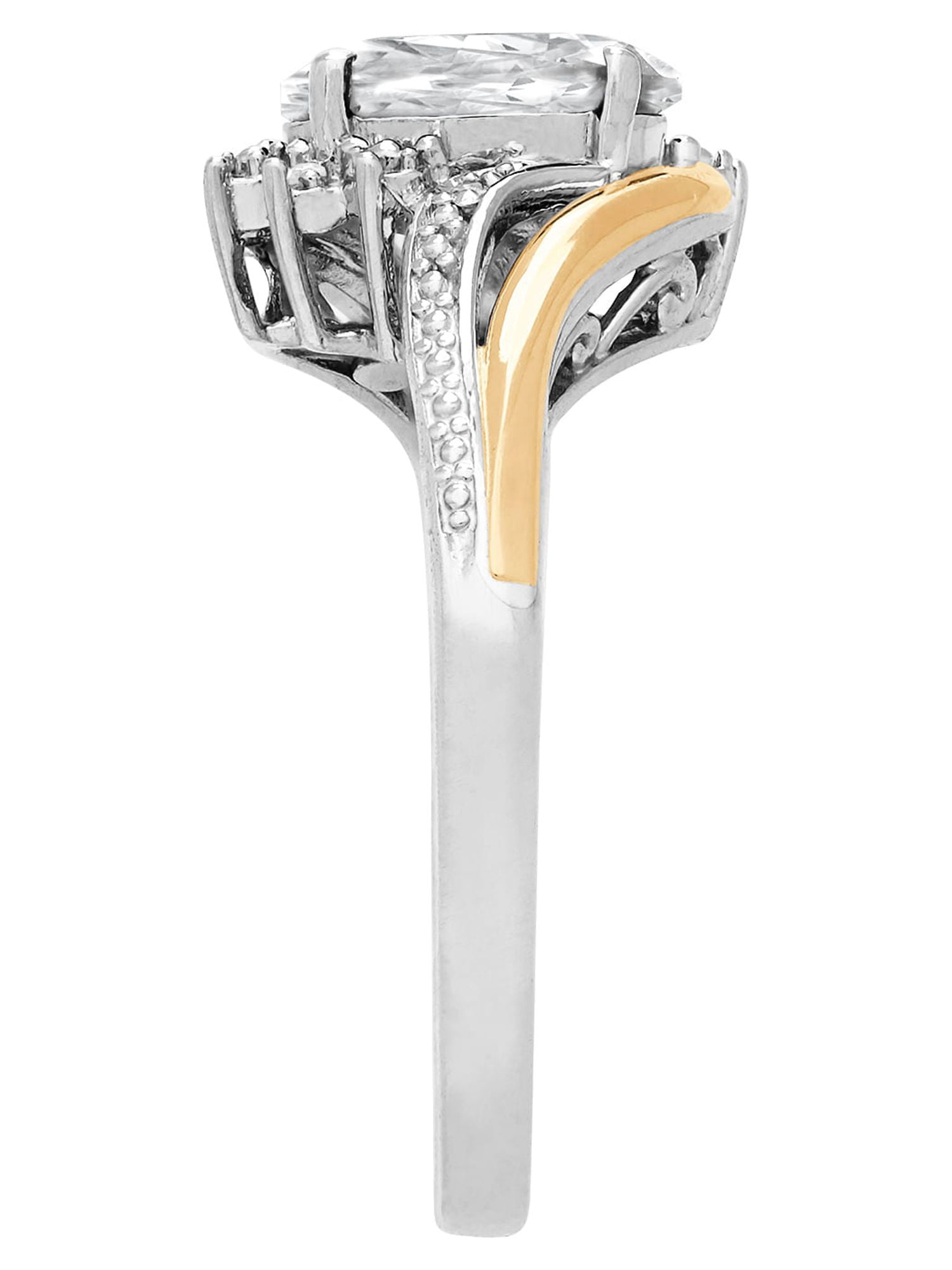 Brilliance Fine Jewelry White Topaz Diamond Ring in Sterling Silver and 10K Yellow Gold