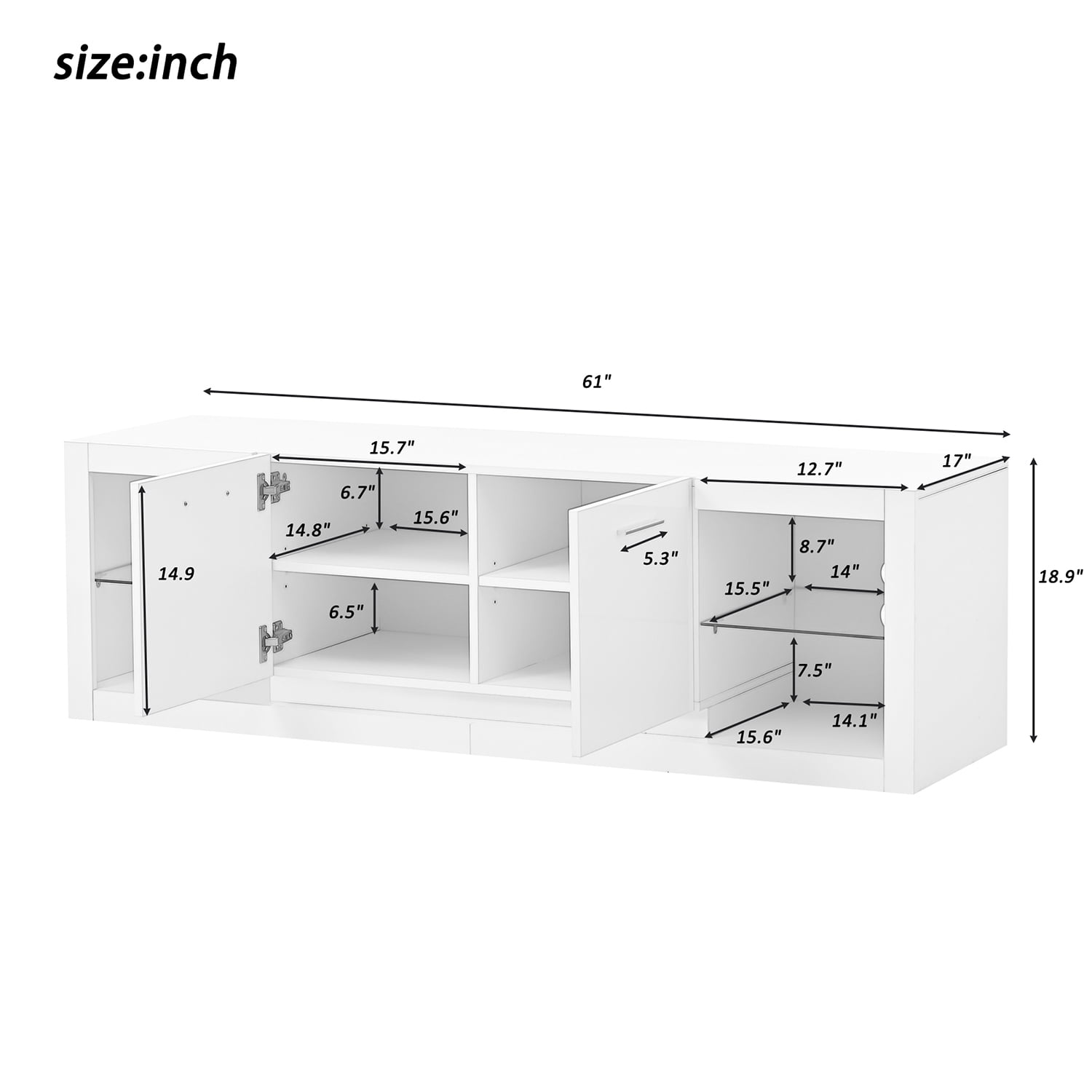 Kadyn TV Cabinet, Modern TV Stand with 2 Tempered Glass Shelves, Entertainment Center TV Console with LED Color Changing Lights for TVs Up to 70”, White
