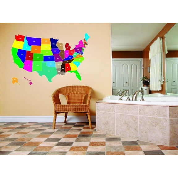United States Map Of All 52 States 40"X25" - Usa North America Learning Homeschool Tool Children Boy Peel & Stick Sticker