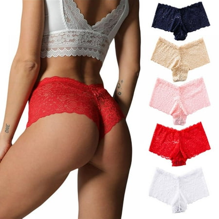 

Spdoo Womens Mid Waist Underwear Lace Sexy Breathable Nylon Panties Soft Stretch Briefs Boxers Pack-5 XL