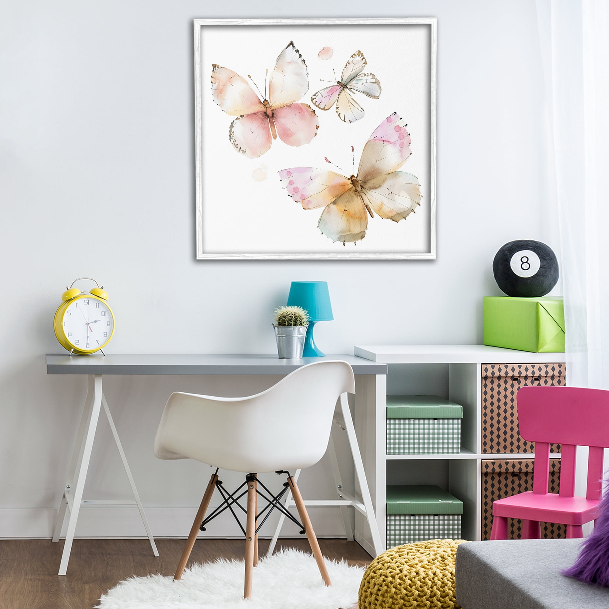 Stupell Industries Pink Watercolor Butterfly Trio White Framed Giclee Art, design by Creative Studio