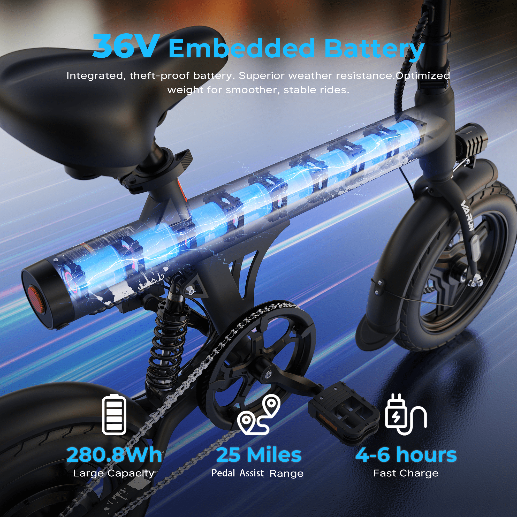 VARUN Electric Bike, 14" Folding EBike for Adults Teens, Peak 500W 36V 280.8Wh Battery, Mini Commuter City Ebike with Rear Shock Suspension up to 20MPH, 25Mile Range,UL2849
