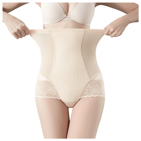 Fulorrnie High Waisted Postpartum Shapewear Briefs Women Tummy Control Panties Lifting Lingerie Lace Trim Seamless Underwear  Beige  XXL