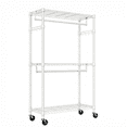 thumbnail image 5 of Heavy Duty Closet Garment Rack,3-Tier Adjustable Metal Freestanding Clothes Rack with 2 Rods and Side Hooks,Wheels,15.7" D x 29.5" W x 74.5" H,White, 5 of 5