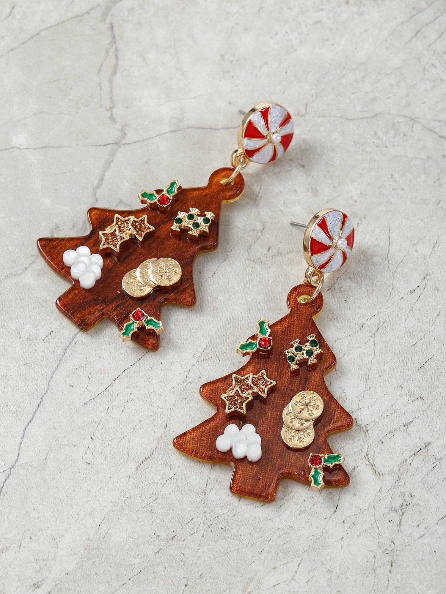 Holiday Time Christmas Tree Charcuterie Motif Earrings, 1 Pair