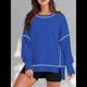 thumbnail image 4 of Sudadera Informal de Cuello Redondo para Mujer, de Larga, Holgada, , con Costuras en Contraste, para Otoño. Azul L, 4 of 8