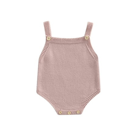 

Suanret Newborn Baby Boys Girls Sleeveless Knit Bodysuit Casual Solid Color Boat Neck Button Romper Jumpsuit Pink 0-3 Months