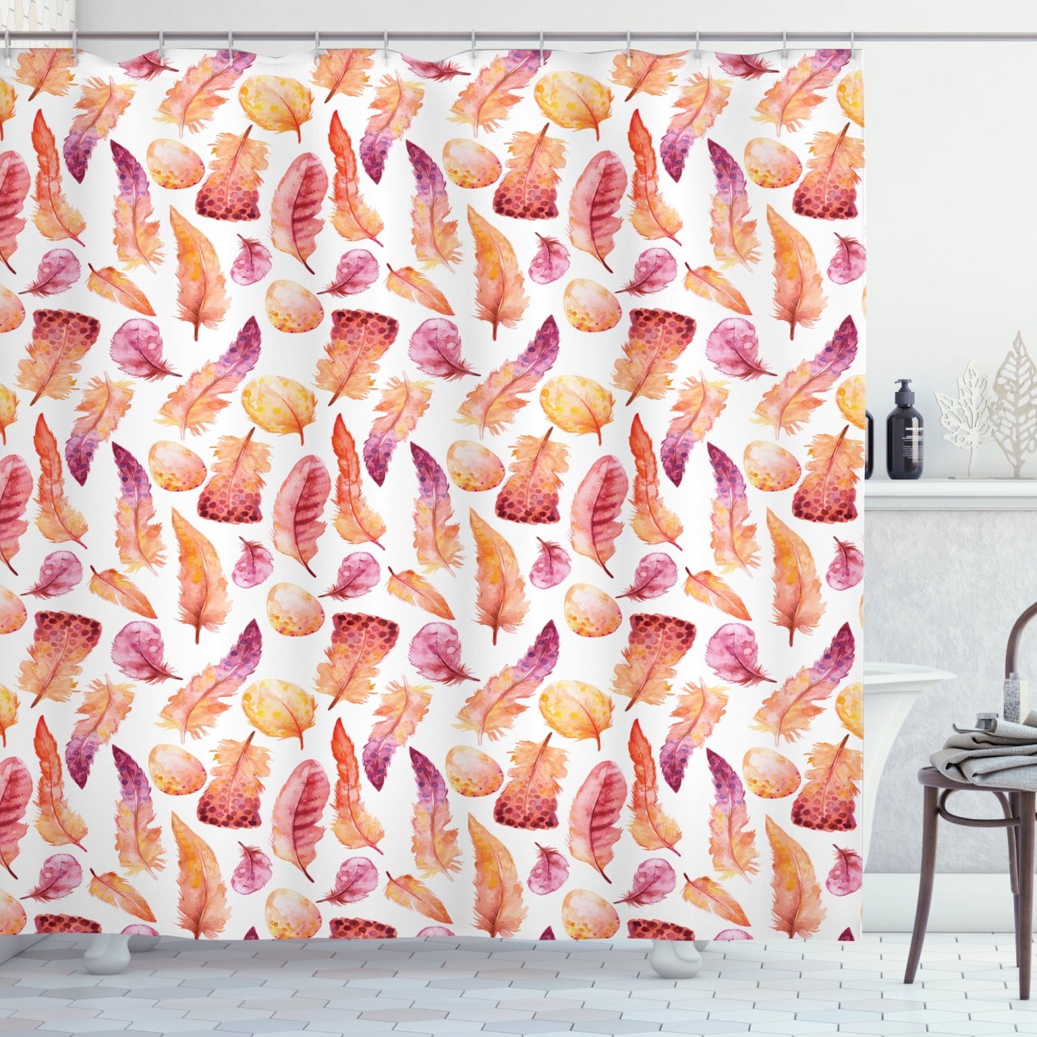 Ambesonne Feather Shower Curtain, Quills with Brush Marks, 69"Wx70"L, Orange Beige Purple