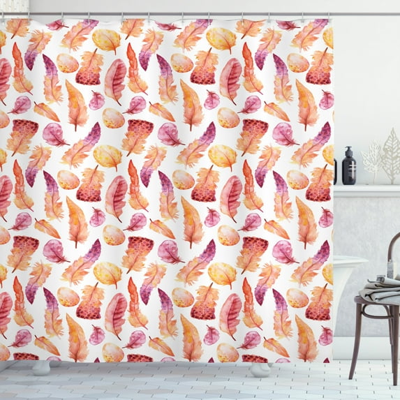 Ambesonne Feather Shower Curtain, Quills with Brush Marks, 69"Wx70"L, Orange Beige Purple