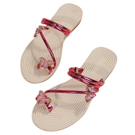 

Women Dressy Slipper Fashion Butterfly Rhinestone Flat Slides Sandals Espadrille Summer Flip Flop Beach Party Shoes