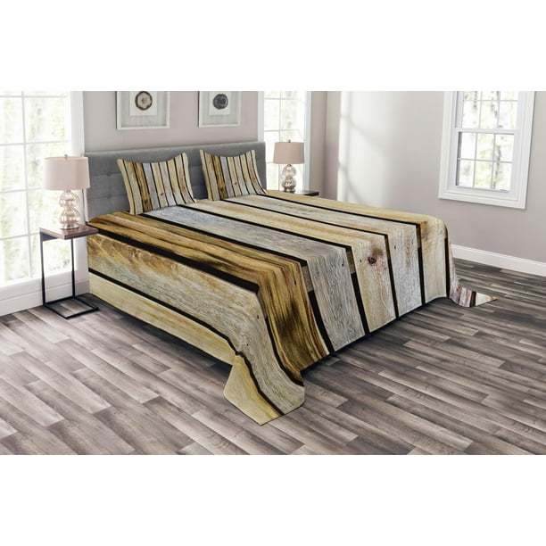 Rustic Bedspread Set Vintage Timber Fence Of Country Rough Rural House Cabin Village Mother Earth Nature Print Decorative Quilted Coverlet Set With Pillow Shams Included Brown By Ambesonne Walmart Com Walmart Com