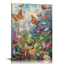 Creowell Butterfly Wall Art Color Butterfly Canvas Print Nature Floral Artwork for Girls Bedroom Modern Home Artwork For Bathroom Kitchen 16x20 in/12x16 in