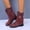 Wine, variant on Patlollav Womens Shoes Retro Western Boots Casual Warm Low Heels Mid-Calf Boots
