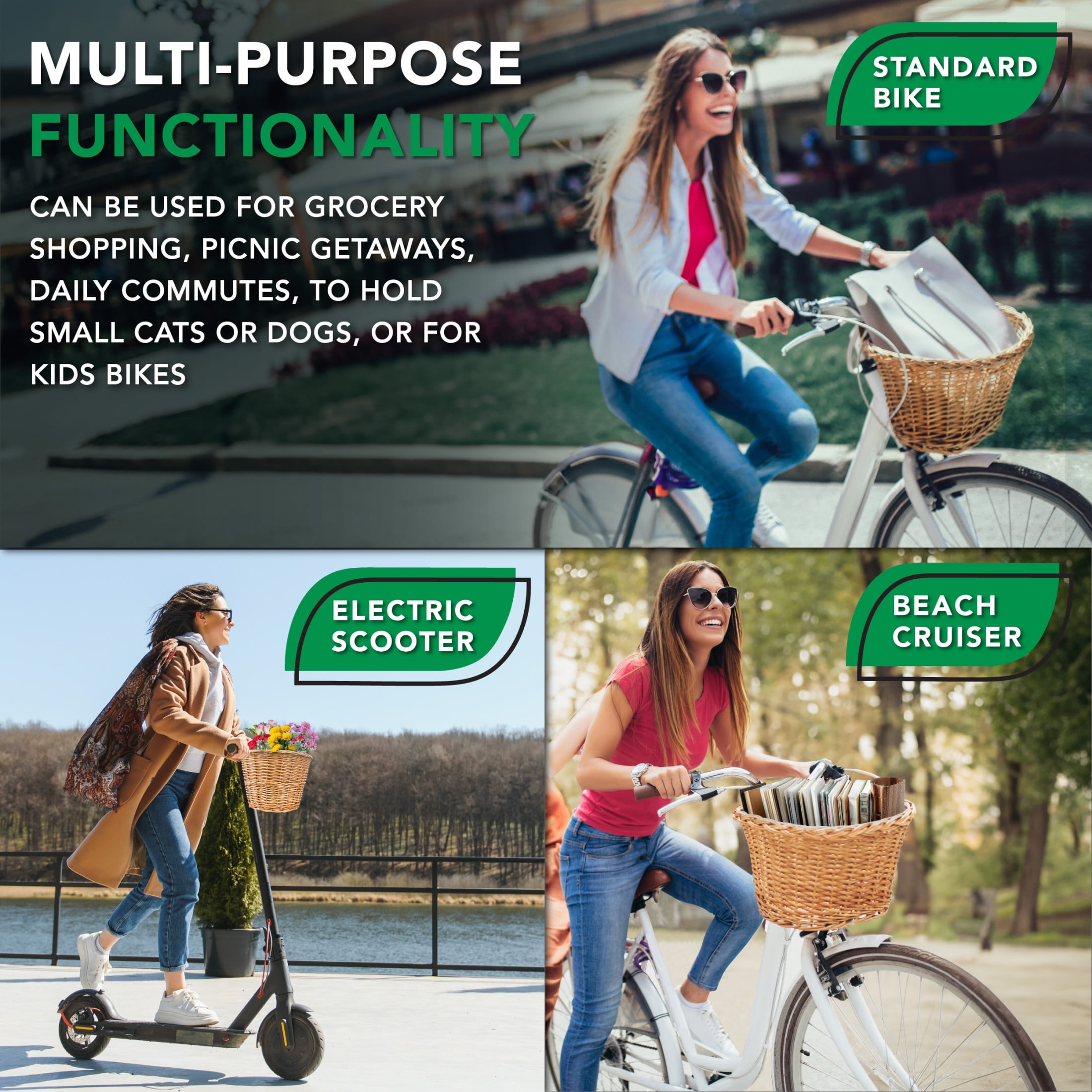 ProSource Style Front Handlebar Wicker Bike Bicycle Basket