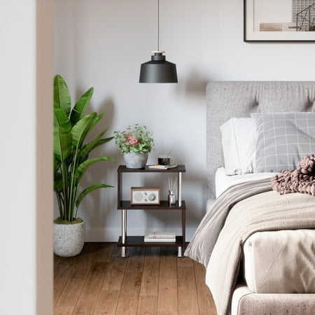 Bestier 15 Narrow End Table 3 Tier S-Shaped Small Bedside Nightstand Brown