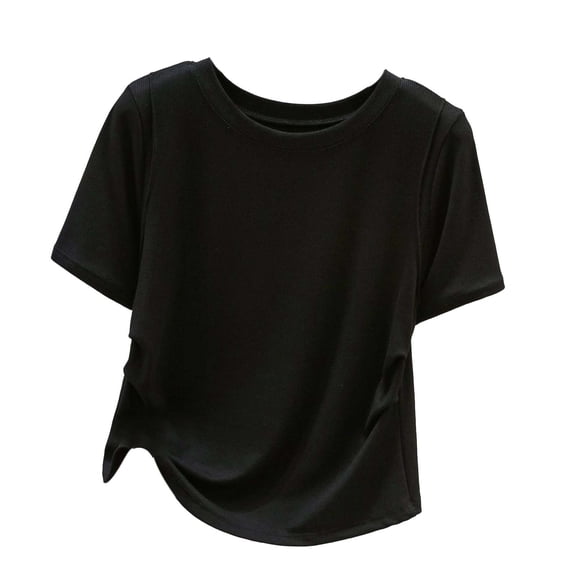Sexlip Womens Short Sleeve Crew Neck T Shirt Twist Hem Design Lightweight Fabric Casual Silhouette for Daily Errands Black M
