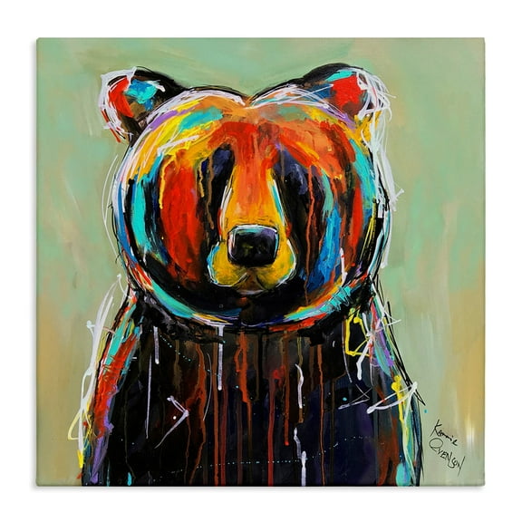 Stupell Industries Abstract Colorful Painted Black Bear Animals & Insects Painting Gallery Wrapped Canvas Art Print Wall Art, 17 x 17